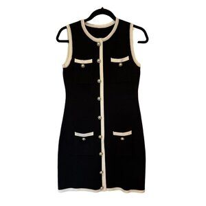 COMMENSE Black Knit Sweater Dress NWT – Sleeveless Mini, Size Small, Chanel-insp